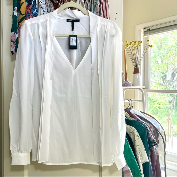 Maje The Bow Silk Top in White - Picture 7 of 11